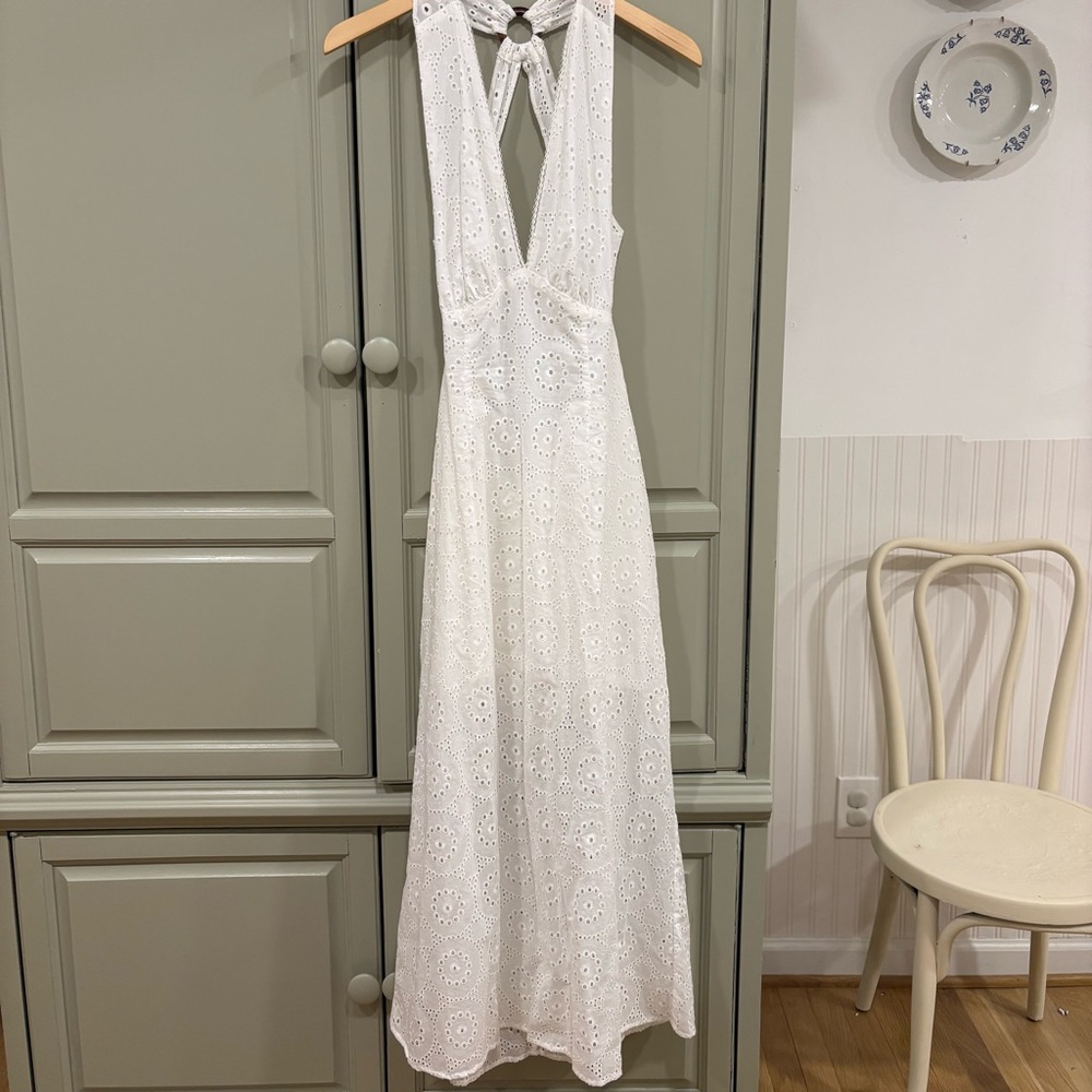 Zara White Backless/halter style Eyelet Dress